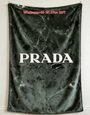 Prada Emerald Green Marble Logo Printed Flannel Throw Blanket IMG_2763